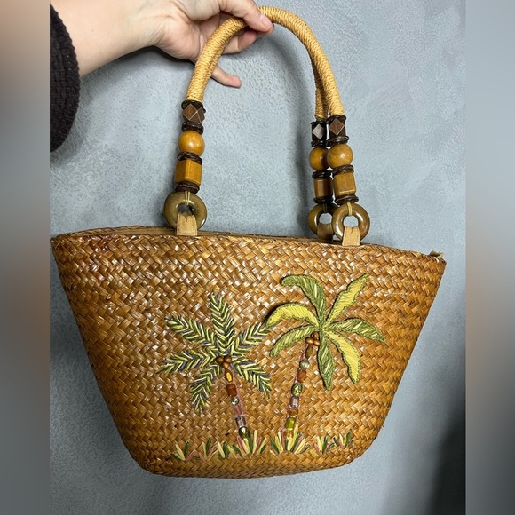 Vintage Cappelli seagrass weaved tote with faux gems - Picture 1 of 6